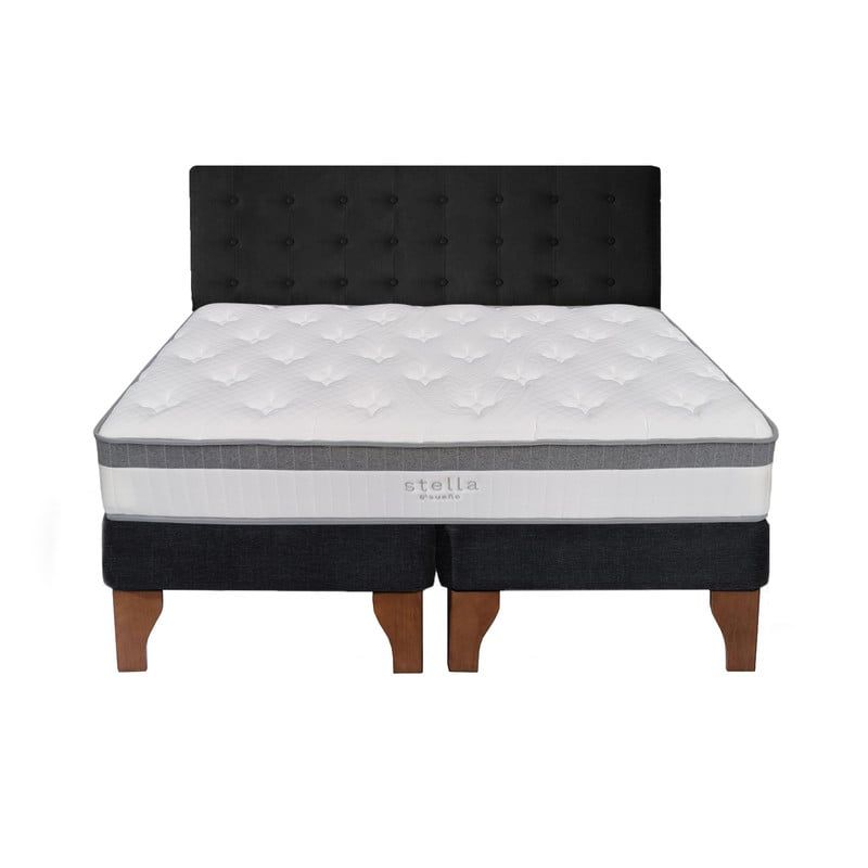 5 SUEÑO - Cama Europea 2 Plazas + Respaldo Capitoné Madera Negro