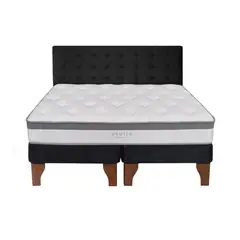 5 SUEÑO - Cama Europea 2 Plazas + Respaldo Capitoné Madera Negro