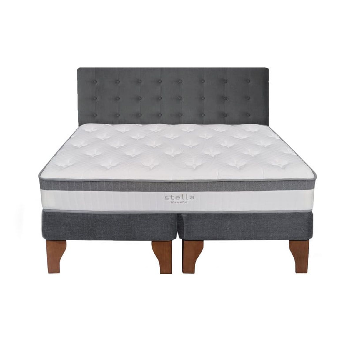 5 SUEÑO - Cama Europea 2 Plazas + Respaldo Capitoné Madera Gris