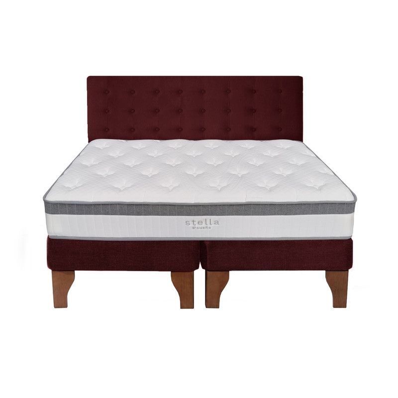 5 SUEÑO - Cama Europea 2 Plazas + Respaldo Capitoné Madera Burdeo