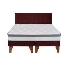 5 SUEÑO - Cama Europea 2 Plazas + Respaldo Capitoné Madera Burdeo