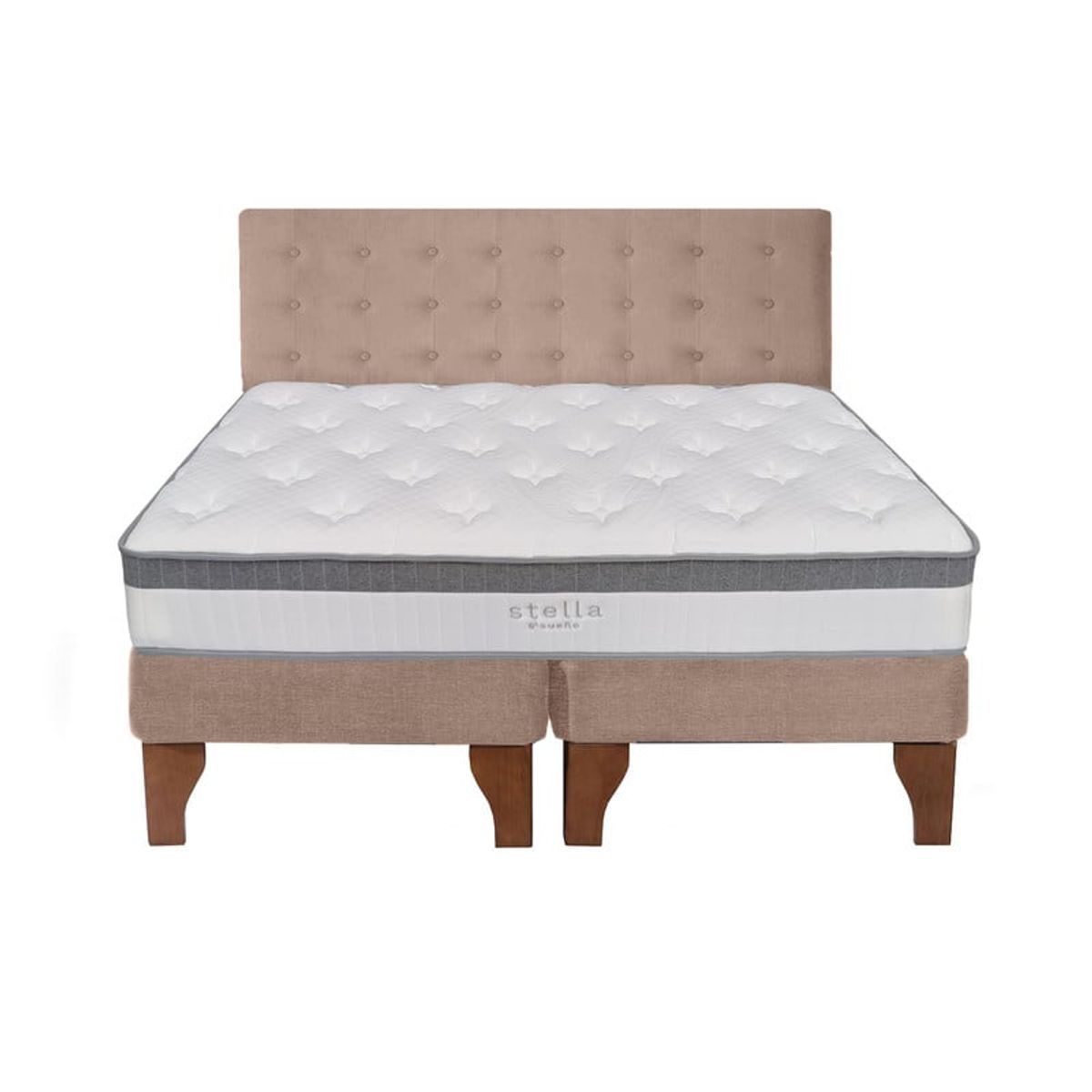 5 SUEÑO - Cama Europea 2 Plazas + Respaldo Capitoné Madera Beige