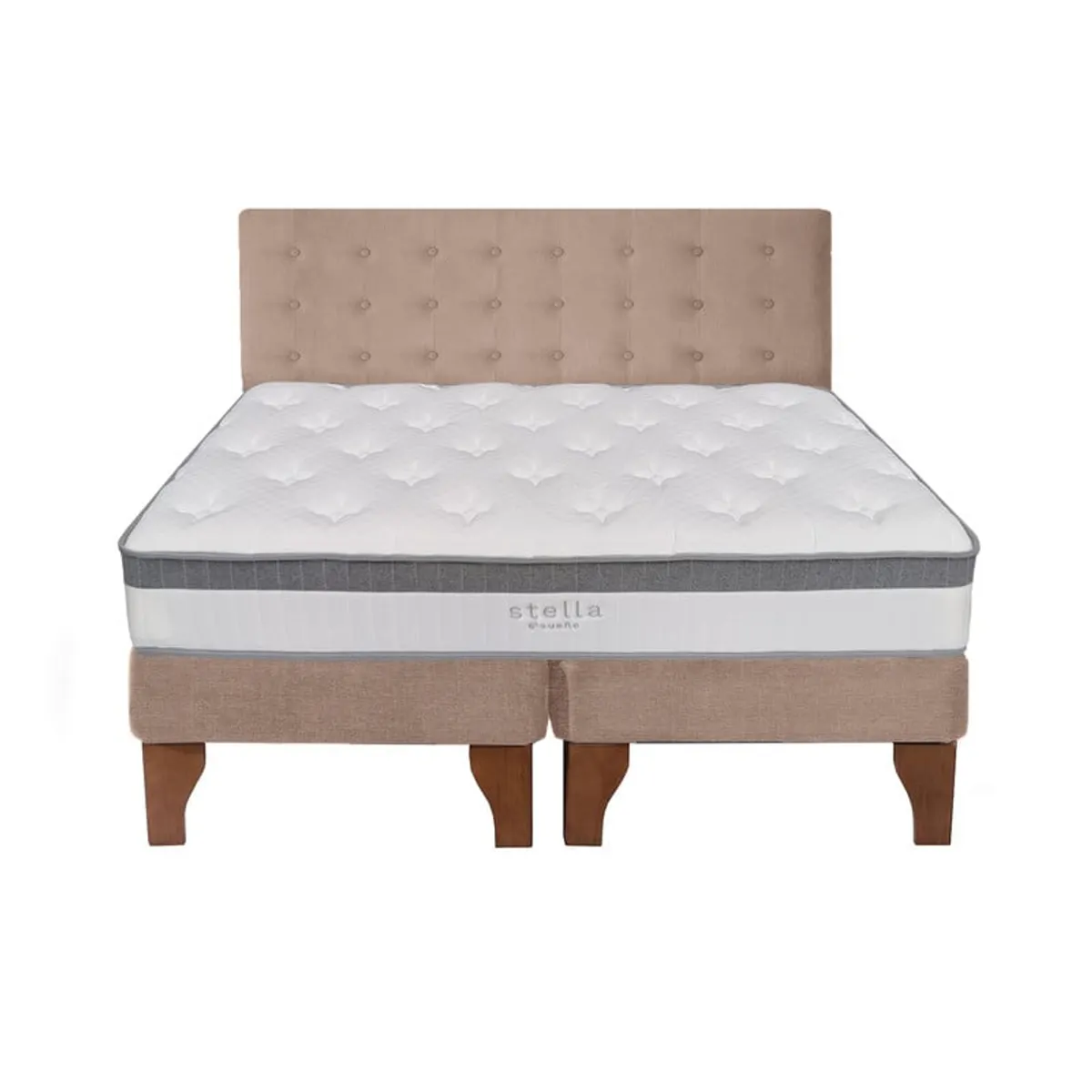 5 SUEÑO - Cama Europea 2 Plazas + Respaldo Capitoné Madera Beige