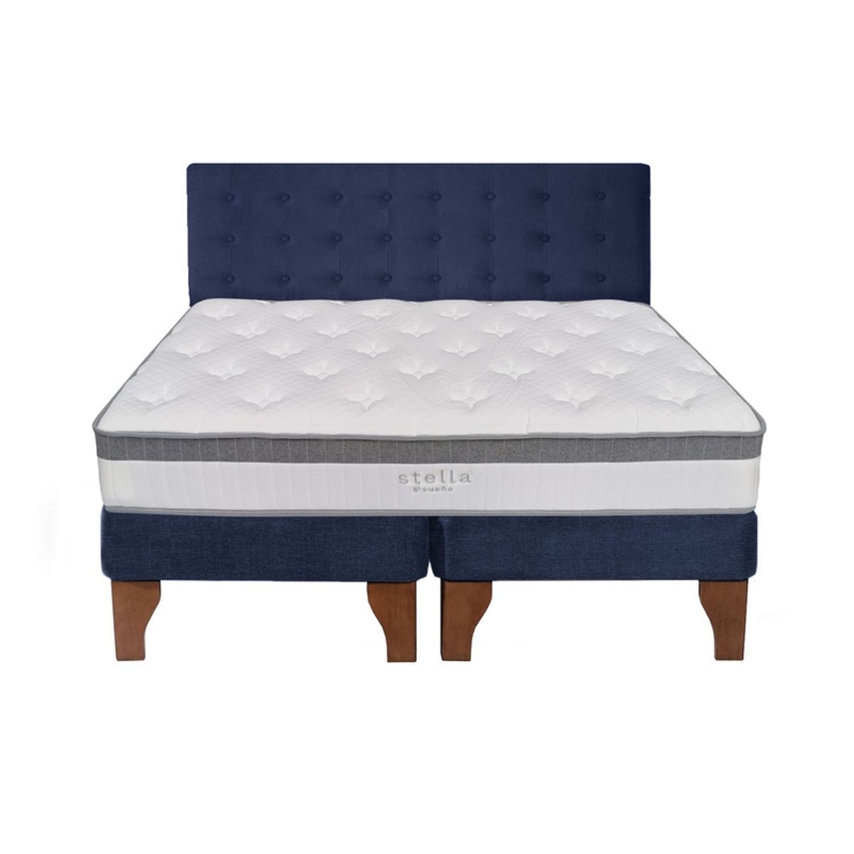 5 SUEÑO - Cama Europea 2 Plazas + Respaldo Capitoné Madera Azul