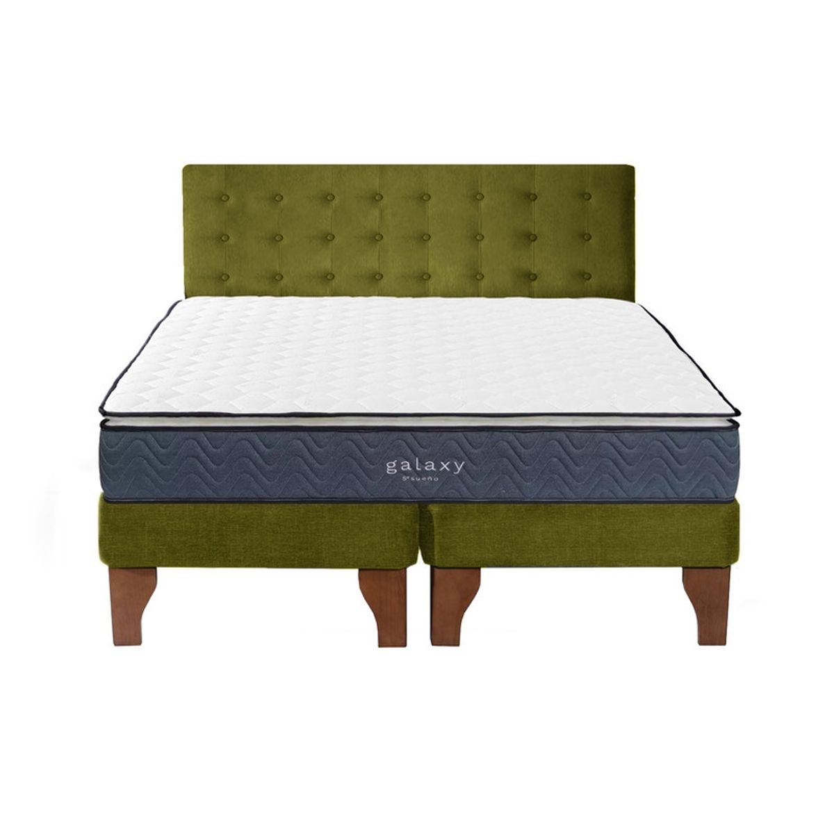 5 SUEÑO - Cama Europea 2 Plazas + Respaldo Capitoné Madera Verde