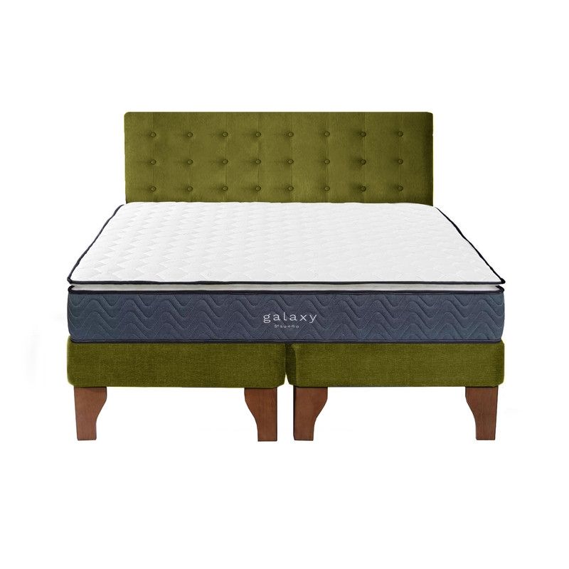 5 SUEÑO - Cama Europea 2 Plazas + Respaldo Capitoné Madera Verde