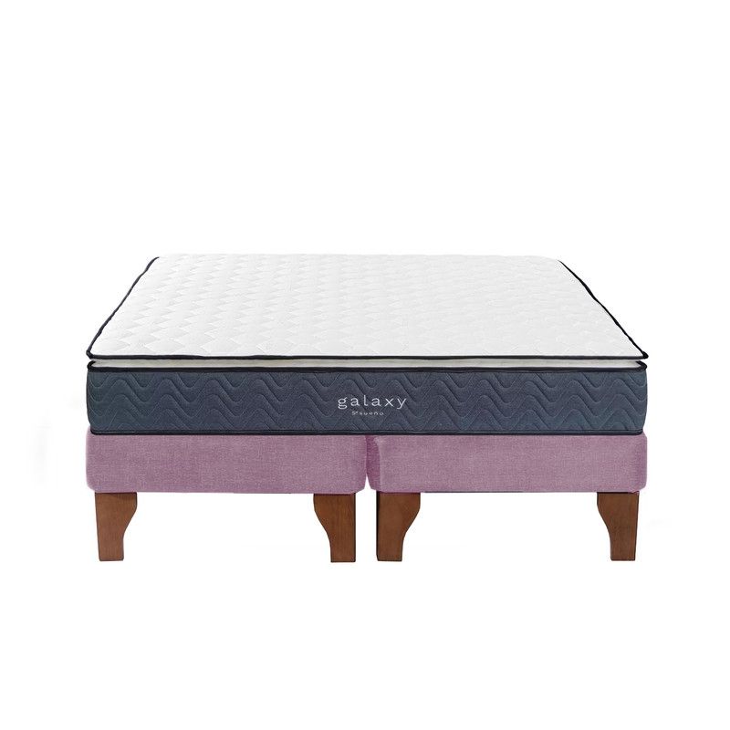 5 SUEÑO - Cama Europea 2 Plazas 150x190 cm Base Colchón Madera Rosado