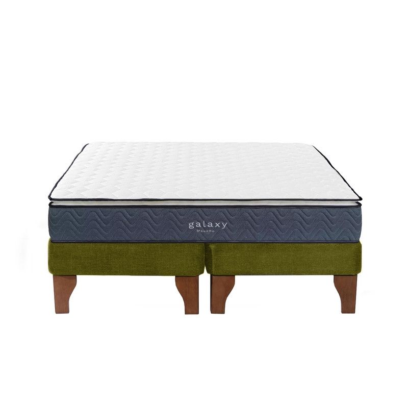 5 SUEÑO - Cama Europea 2 Plazas 150x190 cm Base Colchón Madera Verde