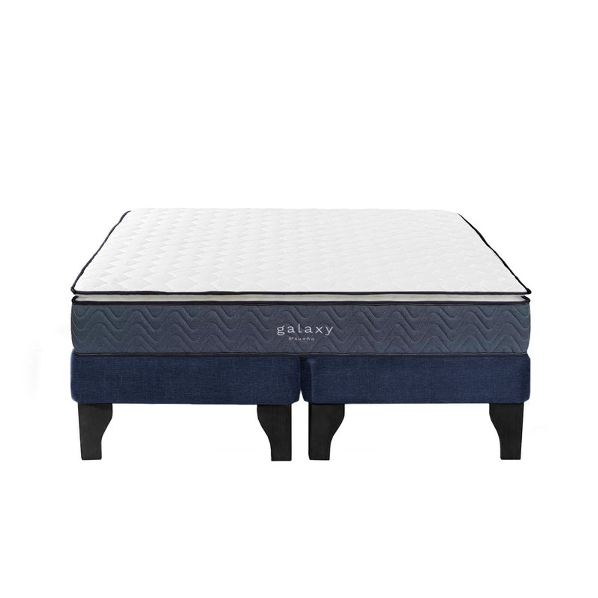 5 SUEÑO - Cama Europea 2 Plazas 150x190 cm Base Colchón Negro Azul