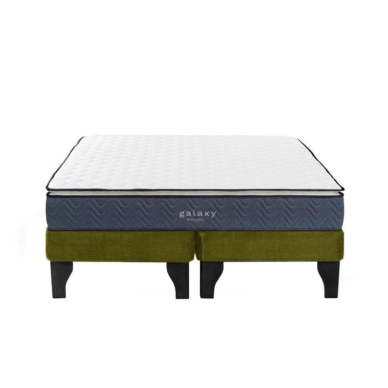 5 SUEÑO - Cama Europea 2 Plazas 150x190 cm Base Colchón Negro Verde