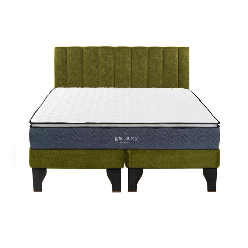 5 SUEÑO - Cama Europea 2 Plazas + Respaldo Tubular Negro Verde