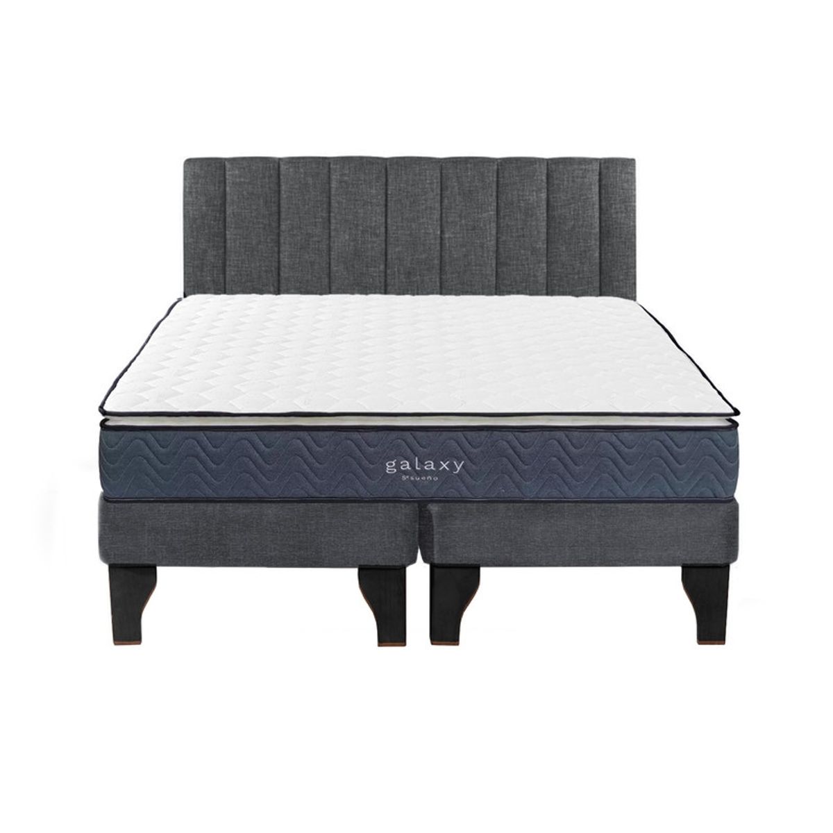 5 SUEÑO - Cama Europea 2 Plazas + Respaldo Tubular Negro Gris