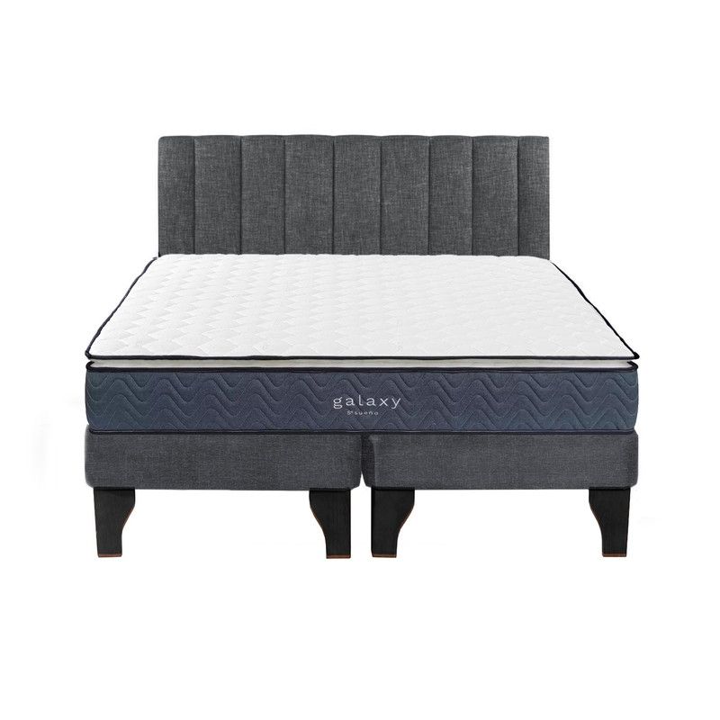 5 SUEÑO - Cama Europea 2 Plazas + Respaldo Tubular Negro Gris
