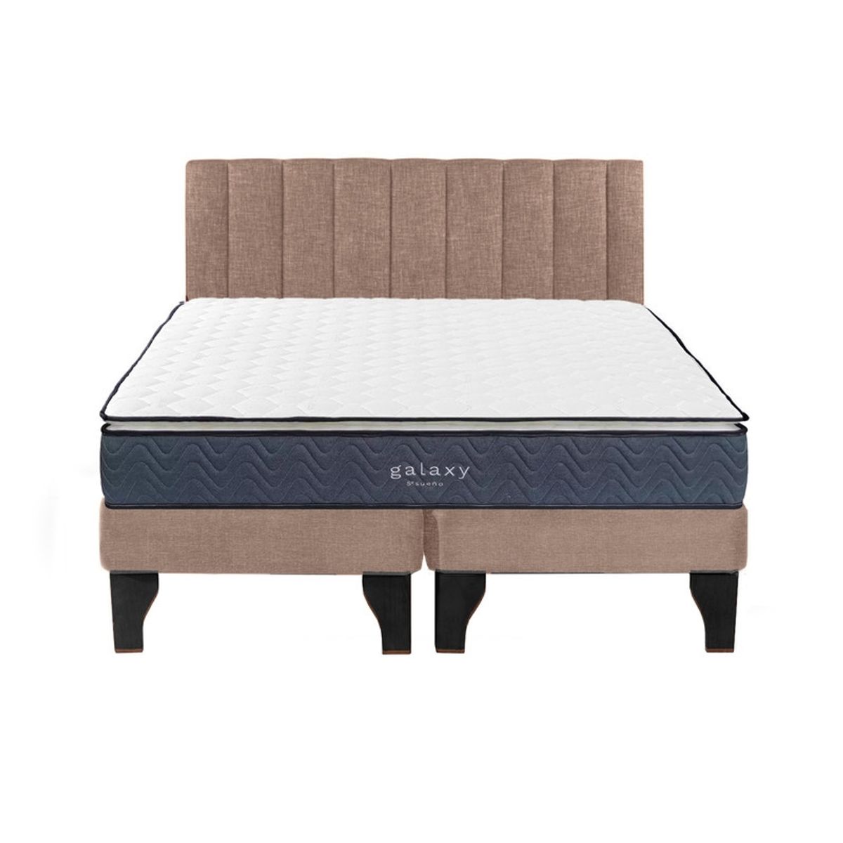 5 SUEÑO - Cama Europea 2 Plazas + Respaldo Tubular Negro Beige