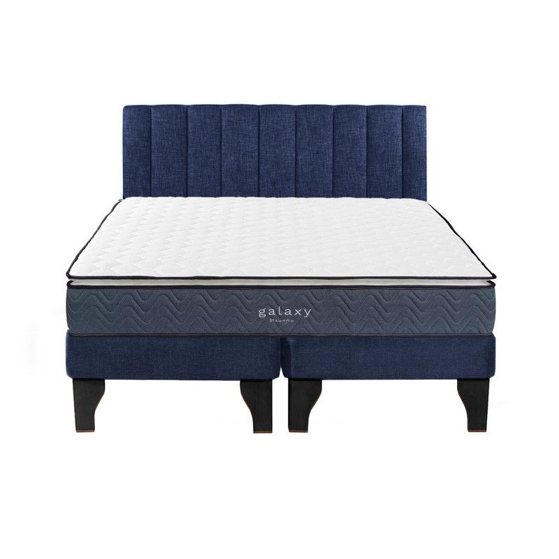 5 SUEÑO - Cama Europea 2 Plazas + Respaldo Tubular Negro Azul