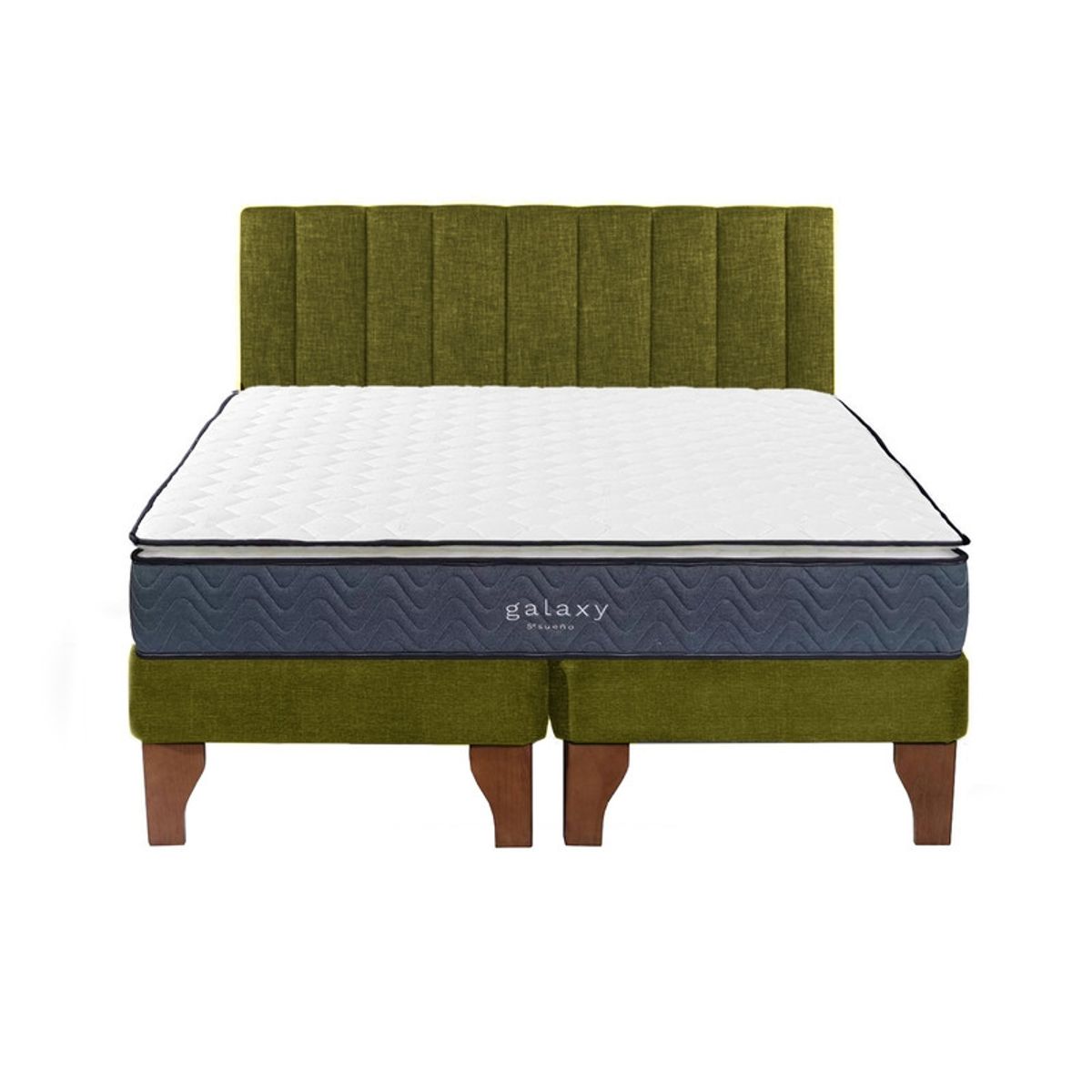5 SUEÑO - Cama Europea 2 Plazas + Respaldo Tubular Madera Verde