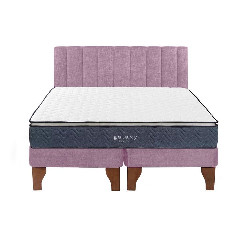 5 SUEÑO - Cama Europea 2 Plazas + Respaldo Tubular Madera Rosada