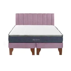 5 SUEÑO - Cama Europea 2 Plazas + Respaldo Tubular Madera Rosada