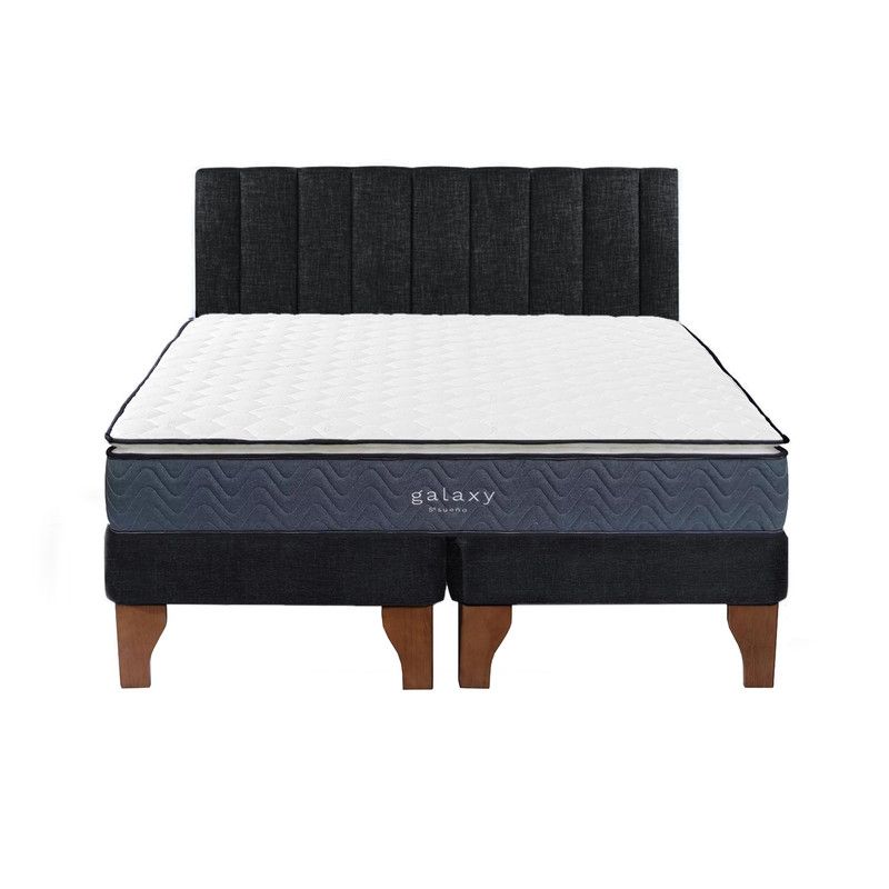5 SUEÑO - Cama Europea 2 Plazas + Respaldo Tubular Madera Negro