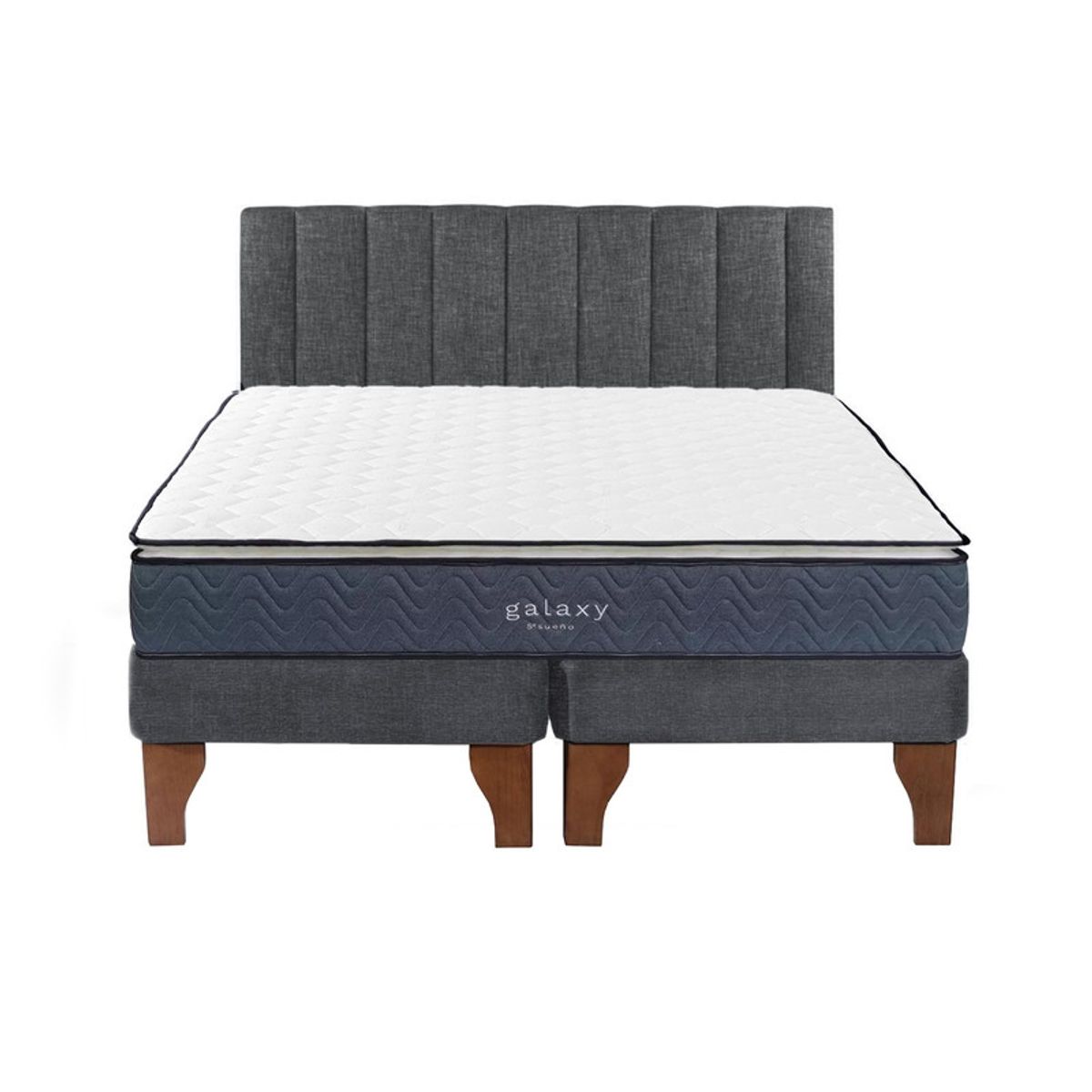5 SUEÑO - Cama Europea 2 Plazas + Respaldo Tubular Madera Gris