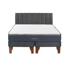 5 SUEÑO - Cama Europea 2 Plazas + Respaldo Tubular Madera Gris