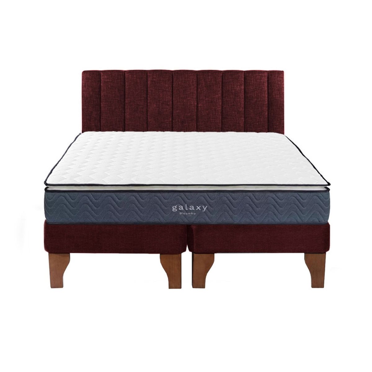 5 SUEÑO - Cama Europea 2 Plazas + Respaldo Tubular Madera Burdeo