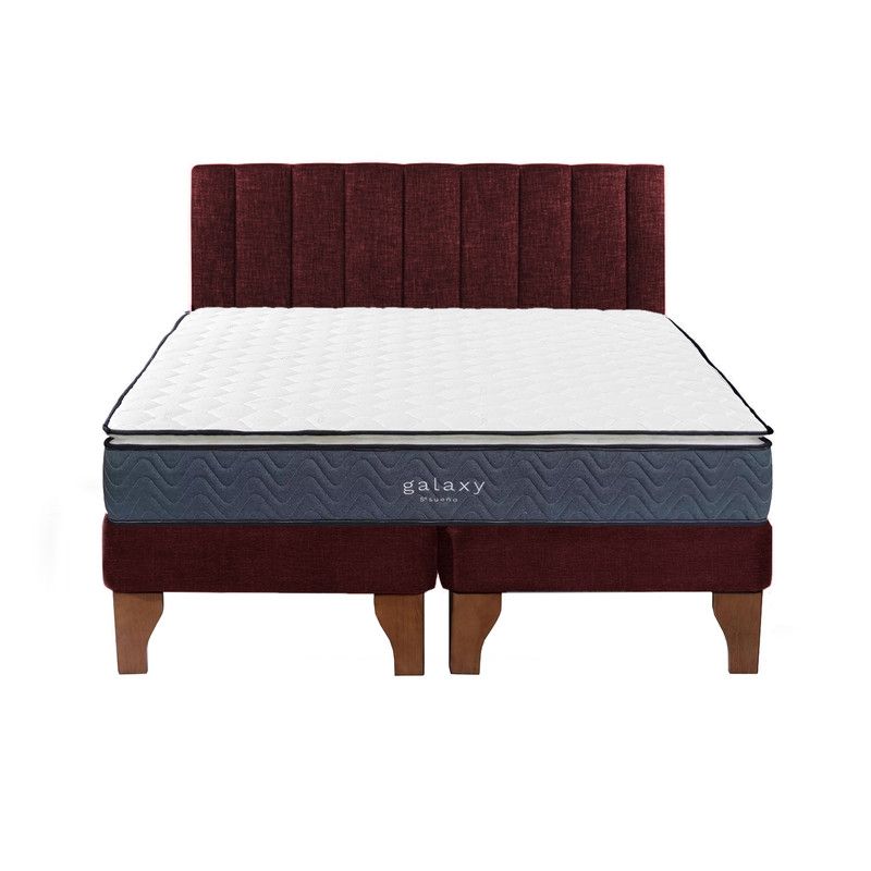 5 SUEÑO - Cama Europea 2 Plazas + Respaldo Tubular Madera Burdeo