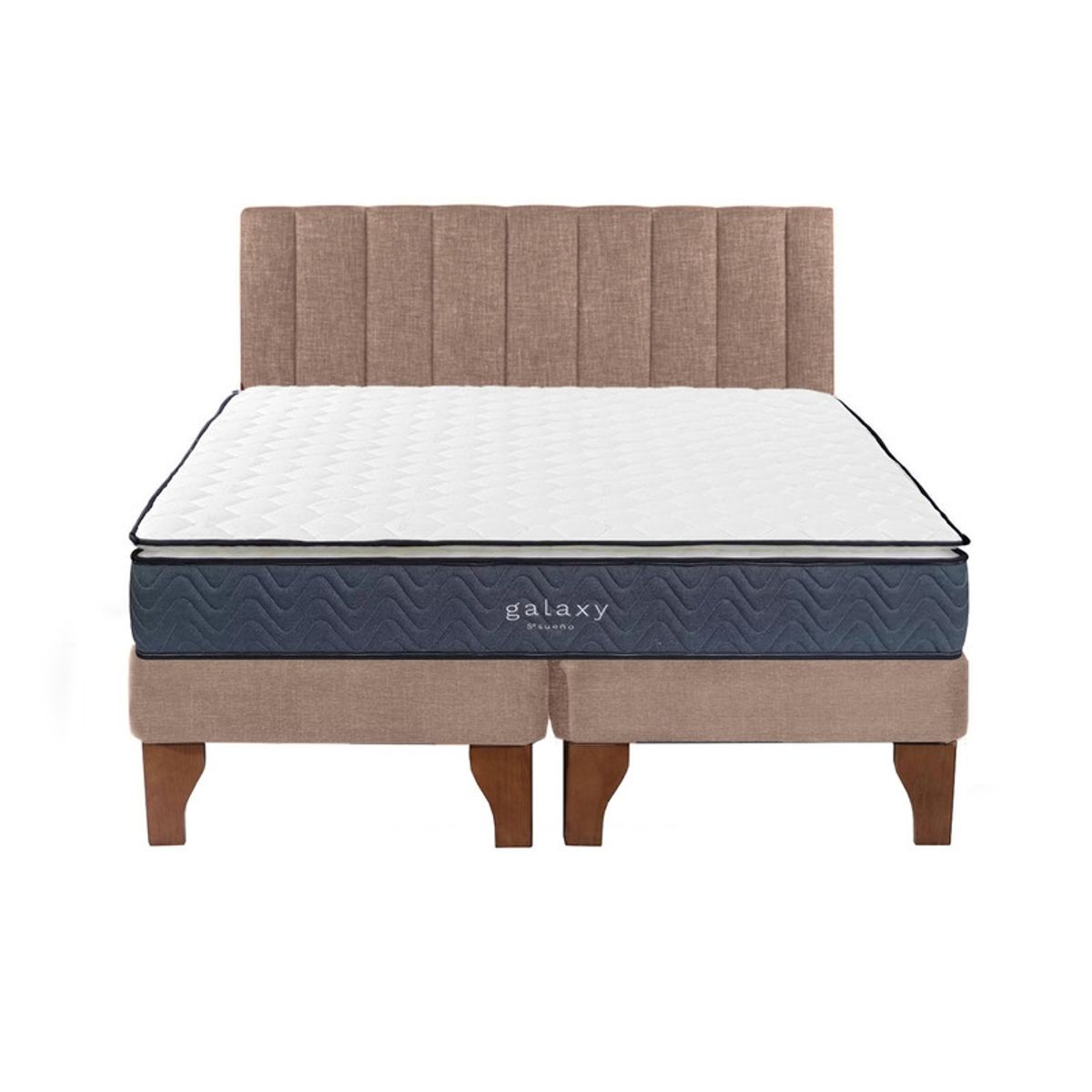 5 SUEÑO - Cama Europea 2 Plazas + Respaldo Tubular Madera Beige