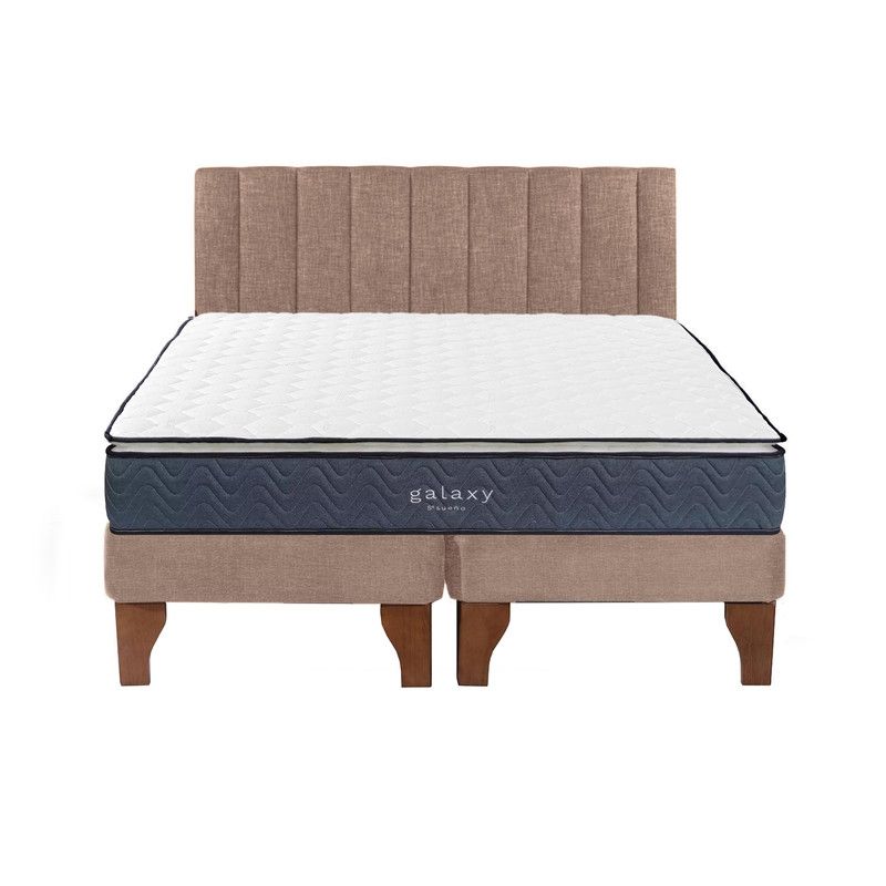 5 SUEÑO - Cama Europea 2 Plazas + Respaldo Tubular Madera Beige
