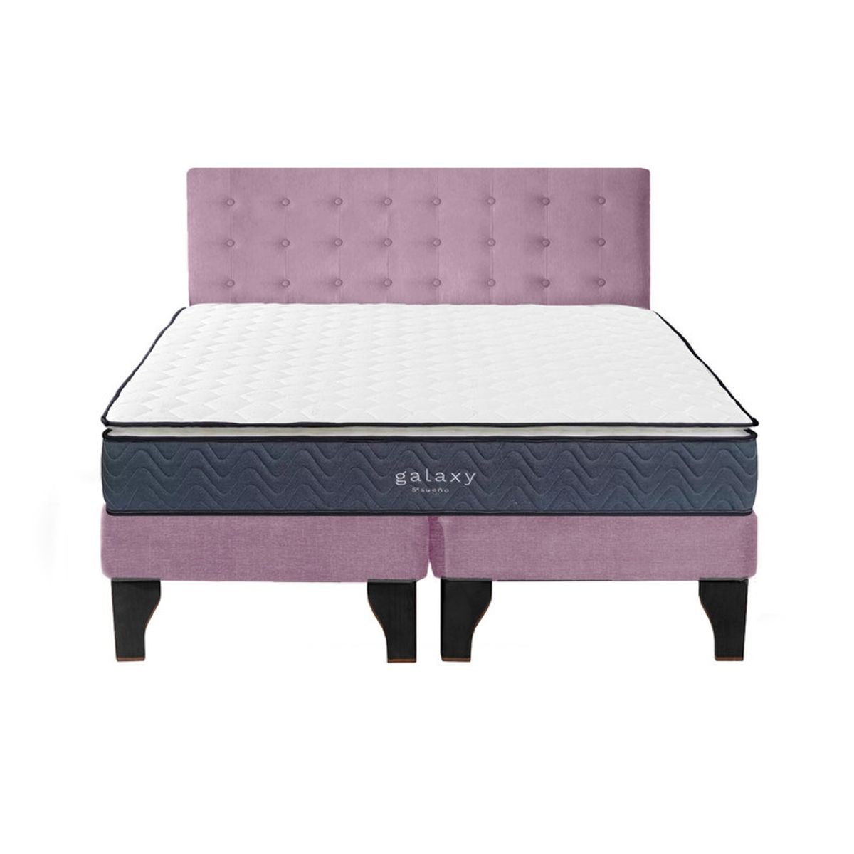 5 SUEÑO - Cama Europea 2 Plazas + Respaldo Capitoné Negro Rosada