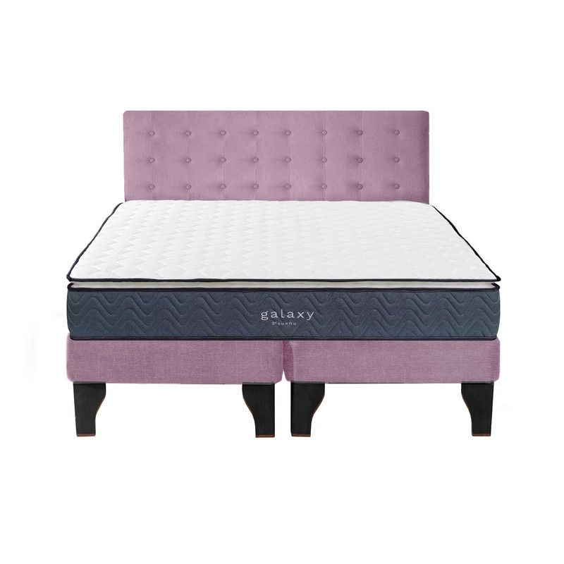 5 SUEÑO - Cama Europea 2 Plazas + Respaldo Capitoné Negro Rosada