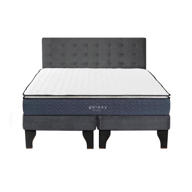 5 SUEÑO - Cama Europea 2 Plazas + Respaldo Capitoné Negro Gris