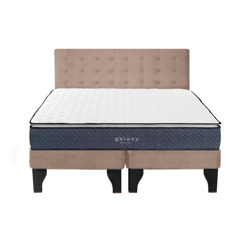 5 SUEÑO - Cama Europea 2 Plazas + Respaldo Capitoné Negro Beige