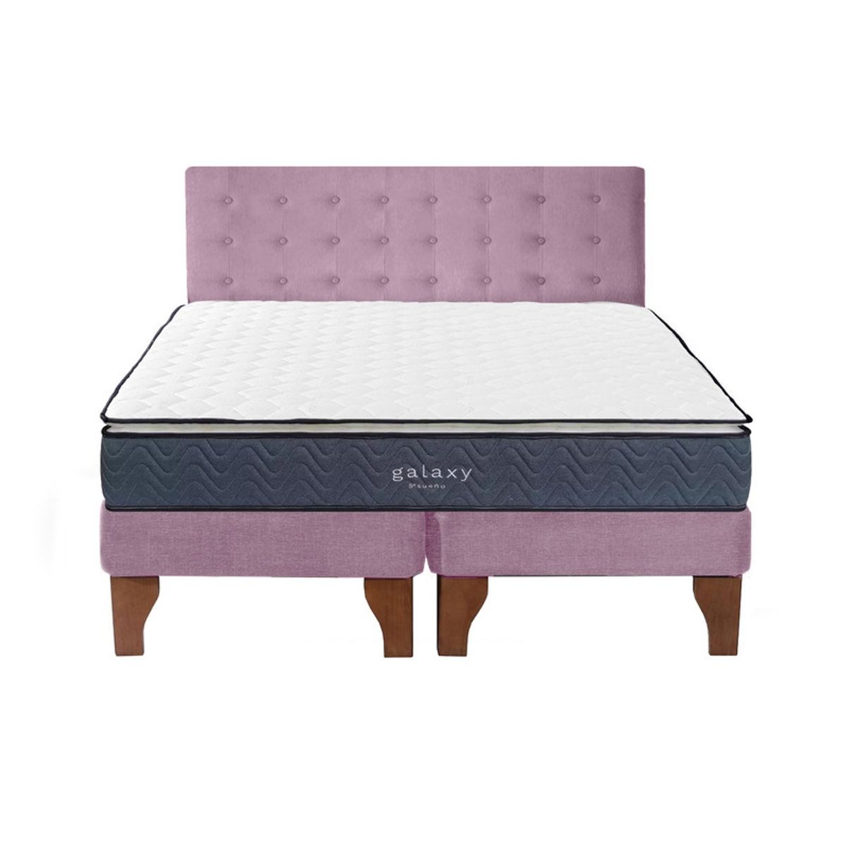 5 SUEÑO - Cama Europea 2 Plazas + Respaldo Capitoné Madera Rosada