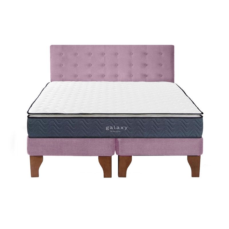 5 SUEÑO - Cama Europea 2 Plazas + Respaldo Capitoné Madera Rosada