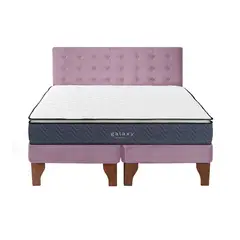 5 SUEÑO - Cama Europea 2 Plazas + Respaldo Capitoné Madera Rosada