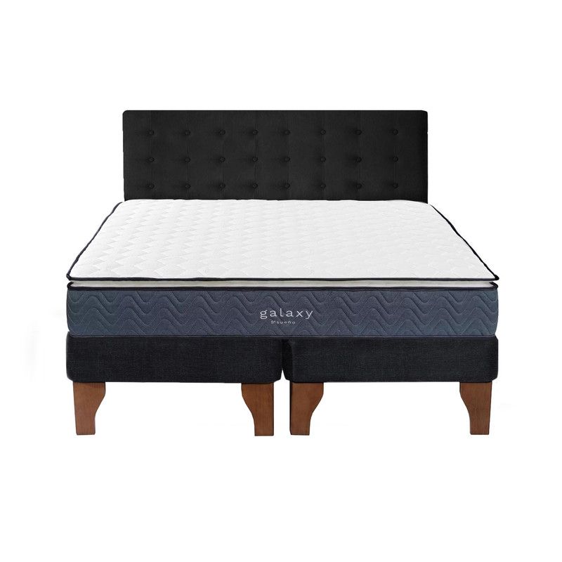 5 SUEÑO - Cama Europea 2 Plazas + Respaldo Capitoné Madera Negro