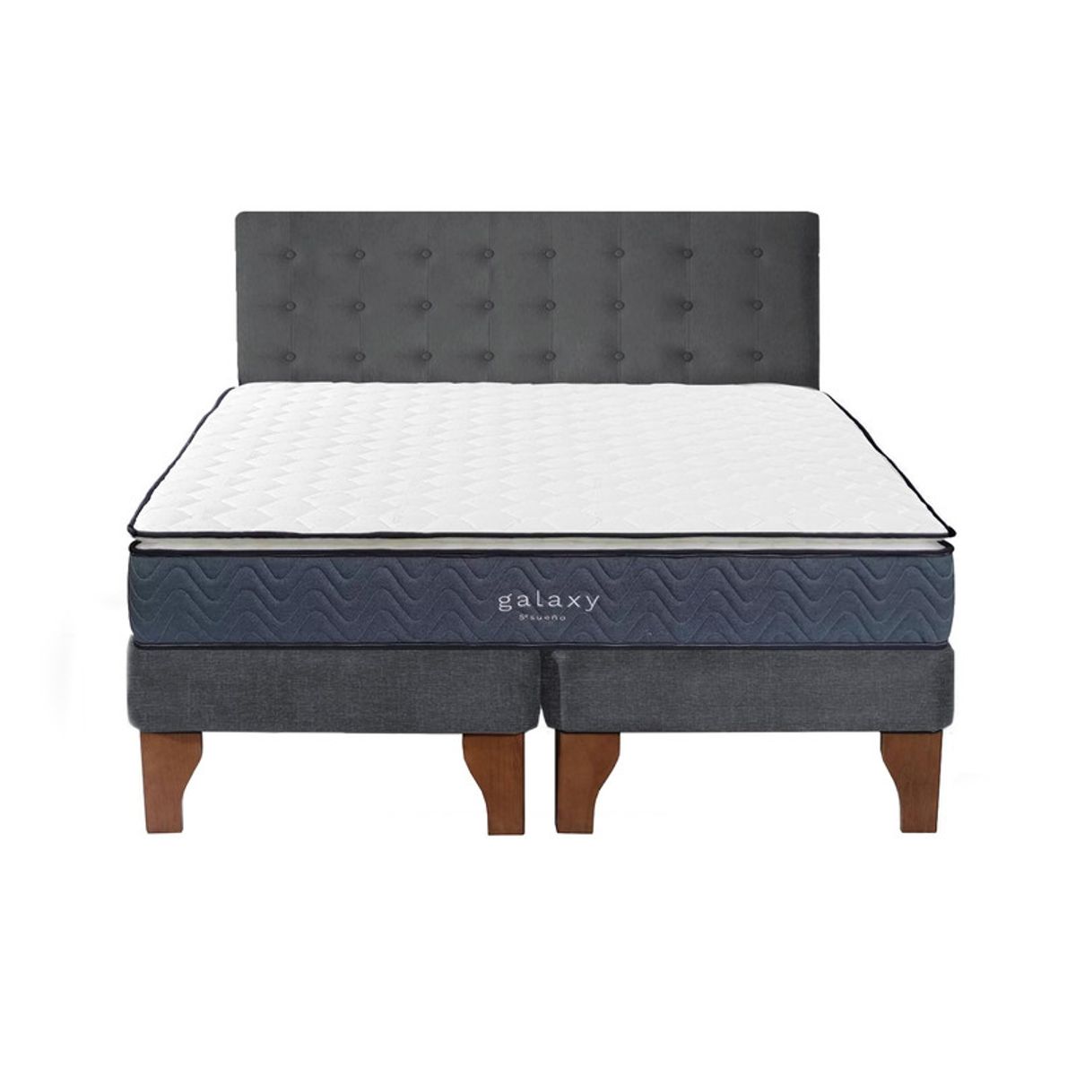 5 SUEÑO - Cama Europea 2 Plazas + Respaldo Capitoné Madera Gris