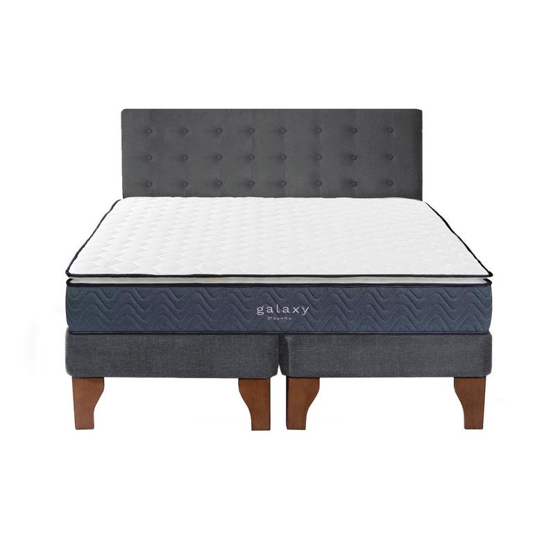 5 SUEÑO - Cama Europea 2 Plazas + Respaldo Capitoné Madera Gris