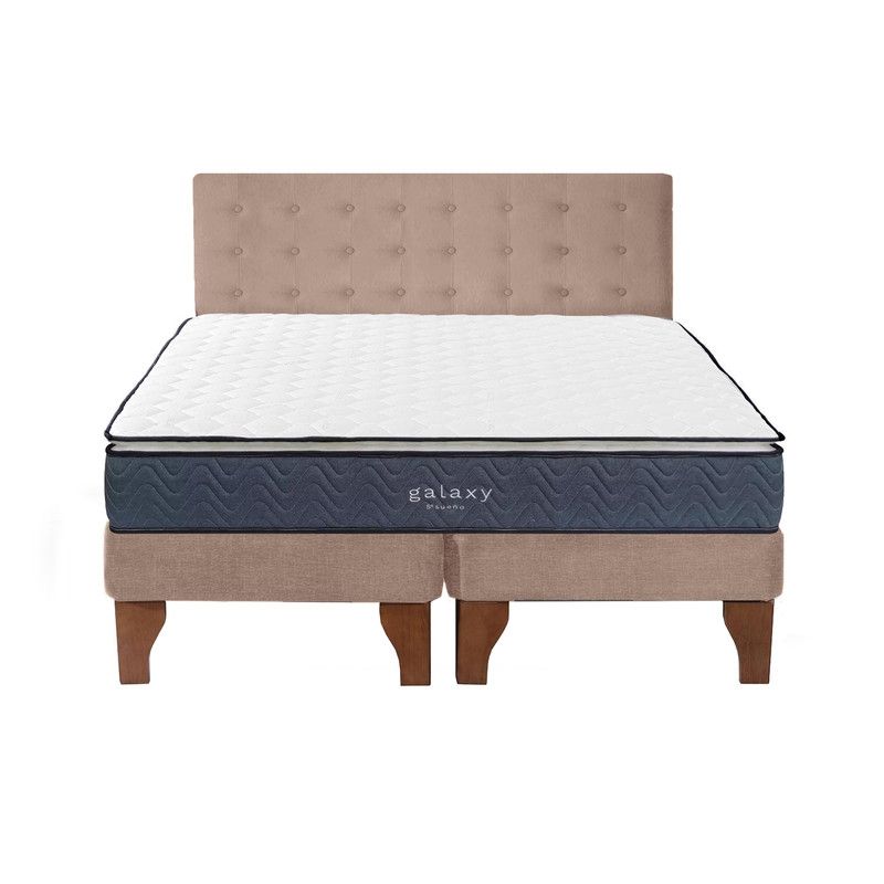 5 SUEÑO - Cama Europea 2 Plazas + Respaldo Capitoné Madera Beige