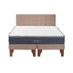 5 SUEÑO - Cama Europea 2 Plazas + Respaldo Capitoné Madera Beige