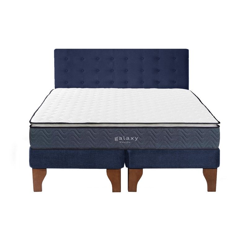 5 SUEÑO - Cama Europea 2 Plazas + Respaldo Capitoné Madera Azul