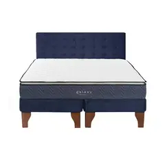 5 SUEÑO - Cama Europea 2 Plazas + Respaldo Capitoné Madera Azul