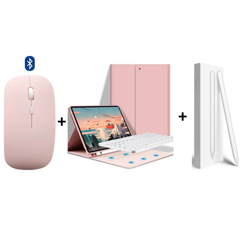 GENERICO - PACK SMART IPAD 102 Funda ROSA con teclado mouse y lápiz táctil