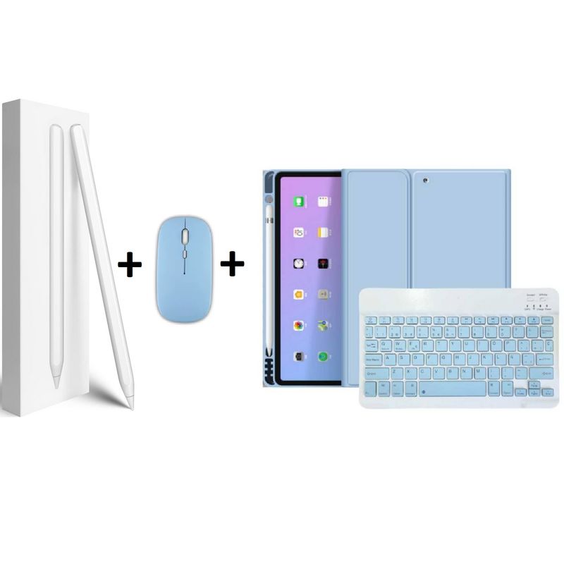 GENERICO - PACK SMART IPAD 102 Funda CELESTE con teclado mouse y lápiz táctil