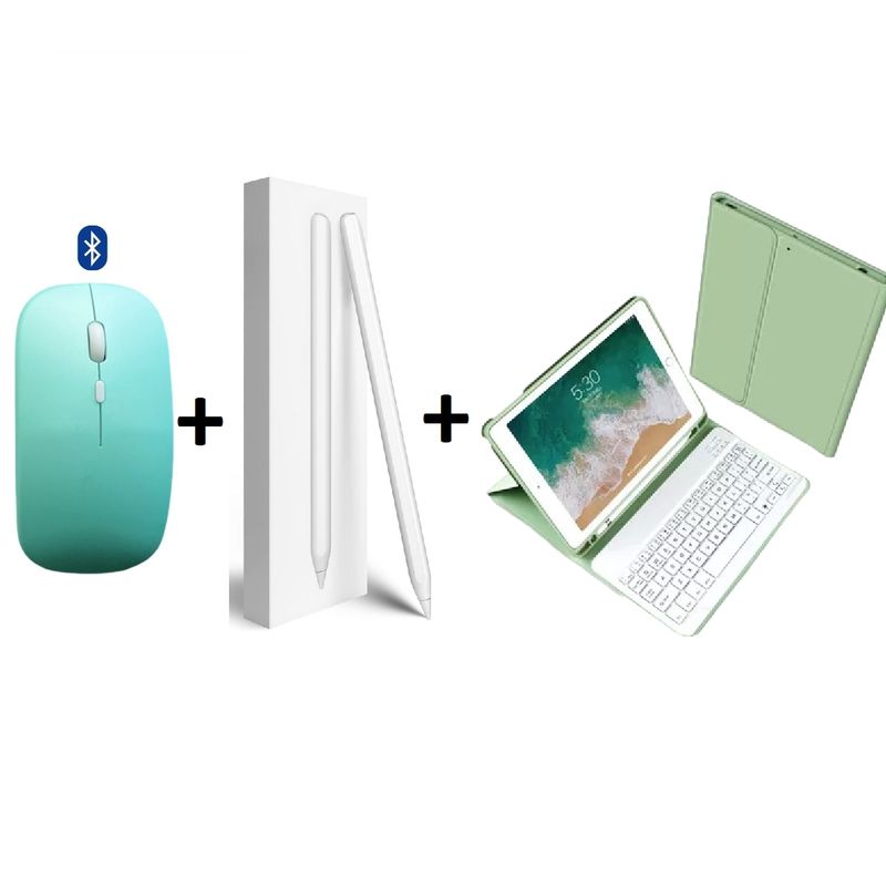 GENERICO - PACK SMART IPAD 10.2 Funda Verde Menta + teclado mouse y lápiz táctil