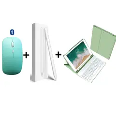 GENERICO - PACK SMART IPAD 10.2 Funda Verde Menta + teclado mouse y lápiz táctil
