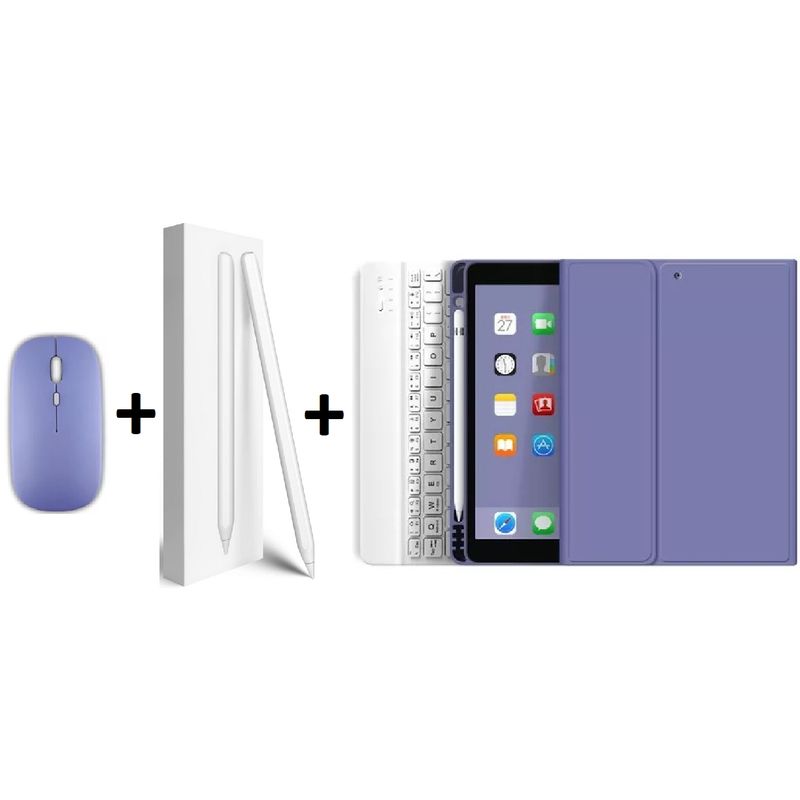 GENERICO - PACK SMART IPAD 102 Funda LAVANDA con teclado mouse y lápiz táctil