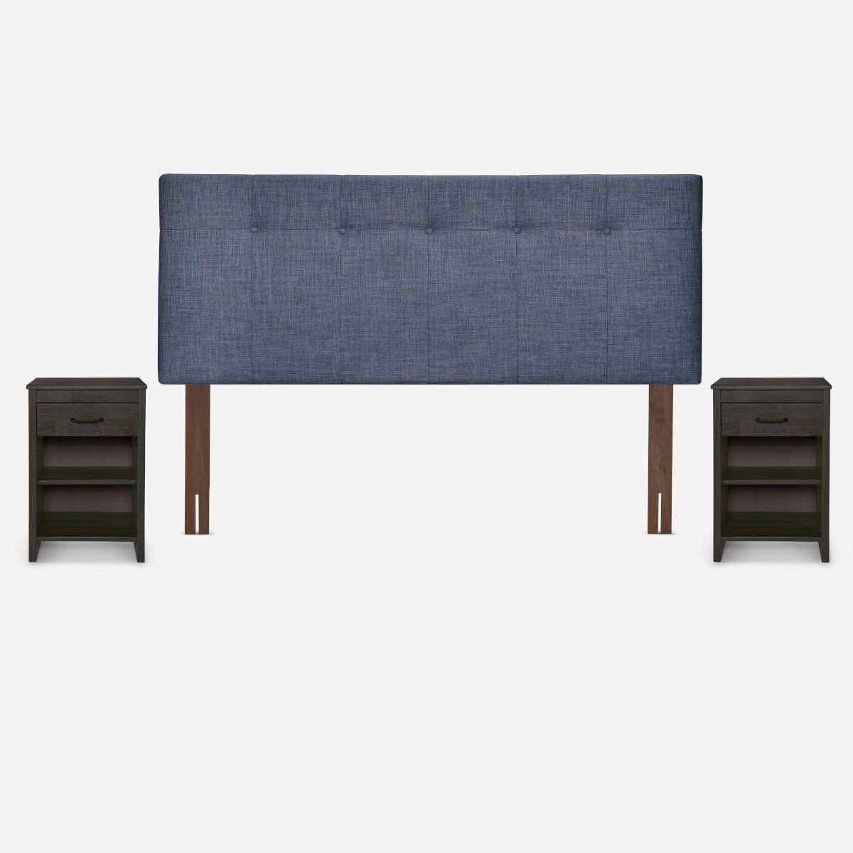 ROSEN - Cama Europea Classique+ 2 Plazas +Respaldo y Veladores Denim