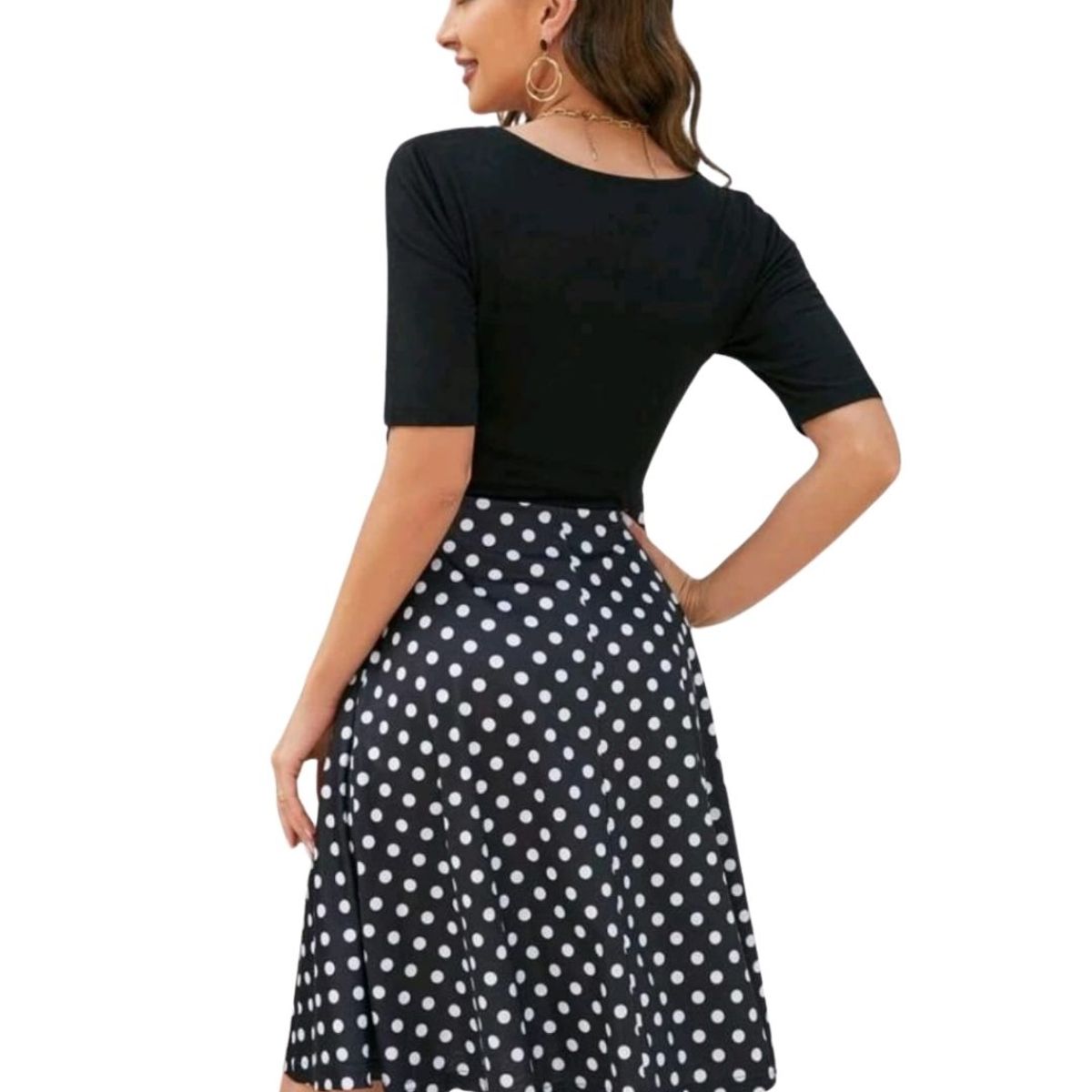 GENERICO - VESTIDO ACAMPANADO CASUAL MANGA 34 FALDA LUNARES IDEAL PARA FIESTA